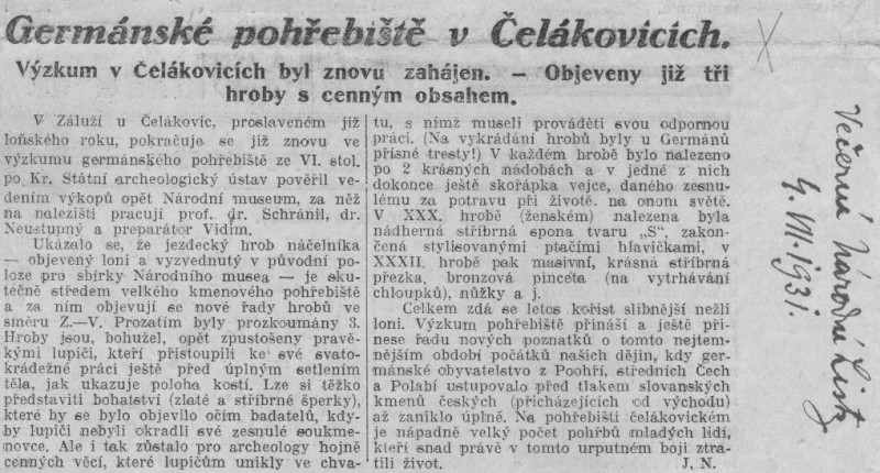 Národní listy večerní - Germánské pohřebiště v Čelákovicích